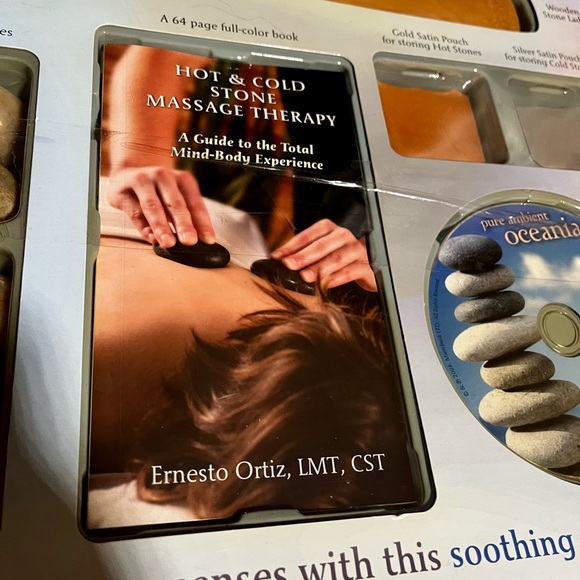 NIB Hot & Cold stone massage book and kit with CD, wooden Spoon, book and more - Picture 8 of 16